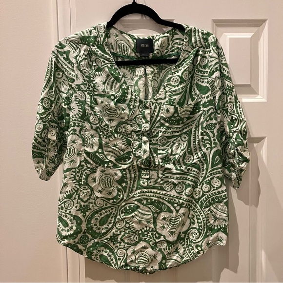 Maeve Tops - Anthropologie Maeve Top Green Paisley 3/4 Sleeve Tunic Blouse V Neck Shirt Small
